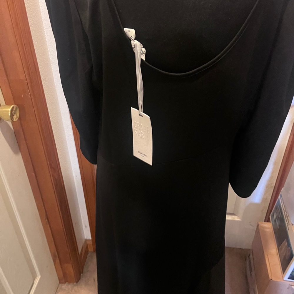 Grace Karin asymmetrical black midi dress